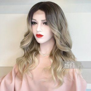 Dark Roots Vanilla Blonde Natural Ombre Wavy Lace Front Wig | Penny
